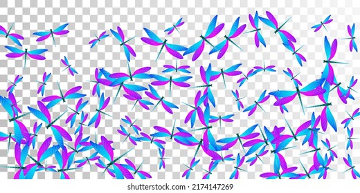 Fairy blue purple dragonfly isolated vector background. Spring vivid insects. Wild dragonfly isolated children wallpaper. Sensitive wings damselflies graphic design. Garden creatures
