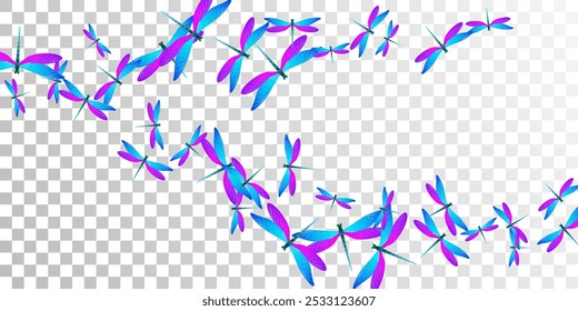 Fairy blue purple dragonfly isolated vector illustration. Spring little insects. Fancy dragonfly isolated baby background. Tender wings damselflies patten. Fragile creatures