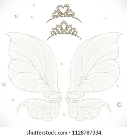 Fairy blue winter wings with snow tiaras bundled isolated on a white background