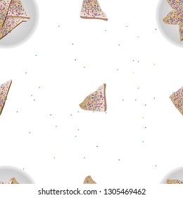 Fairy Bread Australian food seamless pattern, Australia cuisine element for background template, white background