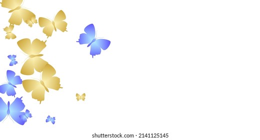Fairy bright butterflies flying vector background. Spring beautiful insects. Fancy butterflies flying girly illustration. Tender wings moths patten. Tropical creatures.