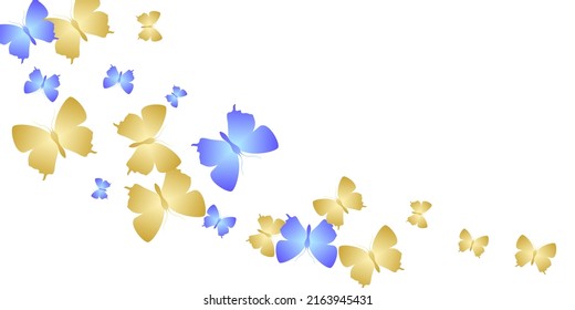Fairy bright butterflies flying vector illustration. Summer vivid insects. Wild butterflies flying children background. Gentle wings moths patten. Tropical beings.