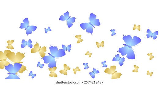 Fairy bright butterflies flying vector illustration. Summer funny moths. Decorative butterflies flying girly background. Gentle wings insects patten. Fragile creatures.