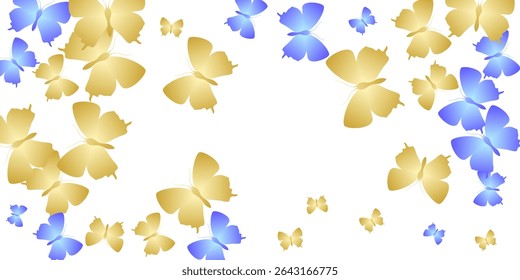 Fairy bright butterflies flying vector background. Spring beautiful insects. Wild butterflies flying fantasy illustration. Sensitive wings moths graphic design. Fragile beings.