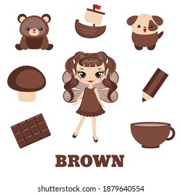 Fairy with brown objects. Learning the object colors for kids.