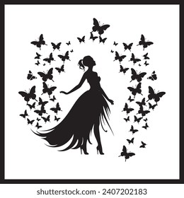 fairy Butterfly Silhouette Dance vector, Beautiful girl's silhouette with butterflies flying illustration