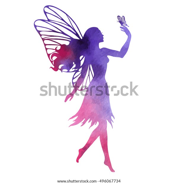 Fairy Butterfly Watercolor Vector Silhouette Illustration Stock Vector ...