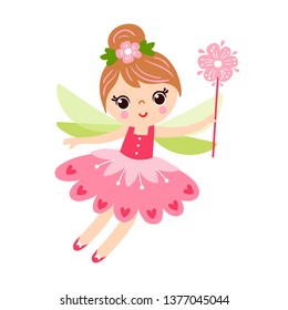 The fairy is cast on a white background and holds a magic wand in her hands.