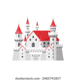 Fairy castle of medieval kingdom, knights stronghold, bastion with towers vector illustration