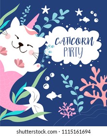 
Fairy cat unicorn mermaid. Greeting card
