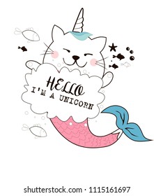 
Fairy cat unicorn mermaid. Greeting card