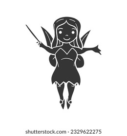 Fairy Character Icon Silhouette Illustration. Fairytale Vector Graphic Pictogram Symbol Clip Art. Doodle Sketch Black Sign.