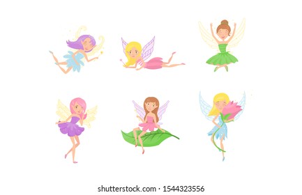 Fairy Characters Vector Illustrations Set. Magical World Concept