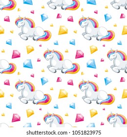Fairy children seamless pattern with the image of cute unicorns. Colorful vector background in cartoon style.