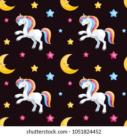 Fairy children seamless pattern with the image of cute unicorns. Colorful vector background in cartoon style.