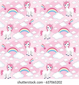 Los niños de los hados son un patrón sin fisuras con la imagen de unicornios lindos. Fondo vector colorido