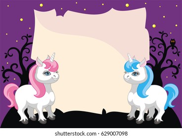 Fairy children vector background with the image of cute unicorns.