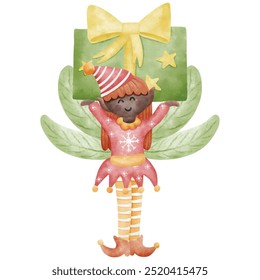 Fairy Christmas hand draw watercolor vector design, New year Fairy teal 