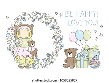 Fairy Clipart DOLL Color Vector Illustration Tylda Magic Fairyland Cartoon Sweet Wreath Gift Party Cupcake Mystery Happy Birthday Cake Balloon Teddy Bear Scrapbooking Print Card Album Photo Babybook