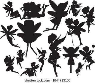 Fairy collection silhouettes black vector 