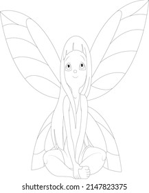 Fairy coloring page . Cute fairy line art for kids 