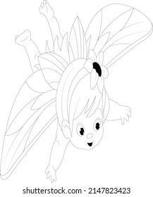 Fairy coloring page . Cute fairy line art for kids 