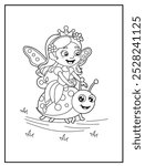Fairy coloring page featuring a cute princess fairy riding a ladybug. children