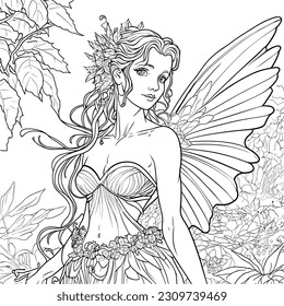 Fairy Coloring Page Great for Beginner Coloring Book Pro Vector