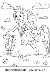 Fairy coloring page for kids stock illustration