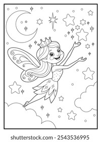 Fairy coloring pages for kids. Children's coloring books, fun and educational materials for kindergarten.
