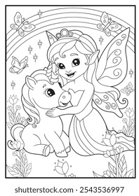 Fairy coloring pages for kids. Children's coloring books, fun and educational materials for kindergarten.
