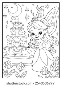 Fairy coloring pages for kids. Children's coloring books, fun and educational materials for kindergarten.
