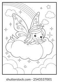 Fairy coloring pages for kids. Children's coloring books, fun and educational materials for kindergarten.
