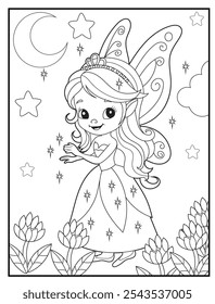 Fairy coloring pages for kids. Children's coloring books, fun and educational materials for kindergarten.
