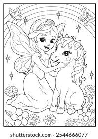 Fairy coloring pages for kids. Children's coloring books, fun and educational materials for kindergarten.
