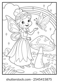 Fairy coloring pages for kids. Outline of  cute fairy. Children's coloring books, fun and educational materials for kindergarten.
