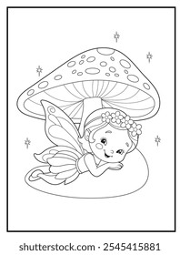 Fairy coloring pages for kids. Outline of  cute fairy. Children's coloring books, fun and educational materials for kindergarten.
