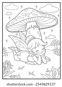 Fairy coloring pages for kids. Outline of  cute fairy. Children's coloring books, fun and educational materials for kindergarten.
