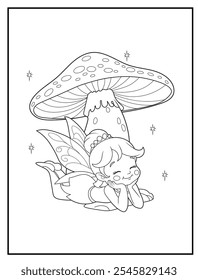 Fairy coloring pages for kids. Outline of  cute fairy. Children's coloring books, fun and educational materials for kindergarten.
