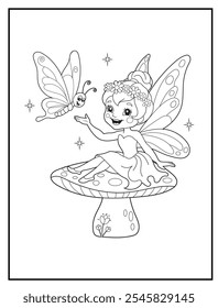 Fairy coloring pages for kids. Outline of  cute fairy. Children's coloring books, fun and educational materials for kindergarten.
