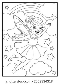 Fairy Coloring Pages for Kids - Printable Cute Fairy and Unicorn Cartoon Characters for Children's Activity Books