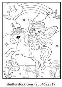 Fairy Coloring Pages for Kids. Printable Cute Fairy Cartoon Characters for Children's Activity Books
