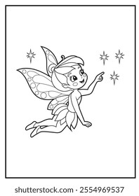 Fairy Coloring Pages for Kids. Printable Cute Fairy Cartoon Characters for Children's Activity Books

