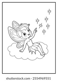 Fairy Coloring Pages for Kids. Printable Cute Fairy Cartoon Characters for Children's Activity Books

