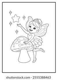 Fairy Coloring Pages for Kids. Printable Cute Fairy Cartoon Characters for Children's Activity Books
