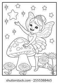 Fairy Coloring Pages for Kids. Printable Cute Fairy Cartoon Characters for Children's Activity Books
