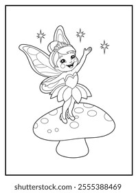 Fairy Coloring Pages for Kids. Printable Cute Fairy Cartoon Characters for Children's Activity Books
