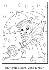 Fairy Coloring Pages for Kids. Printable Cute Fairy Cartoon Characters for Children's Activity Books
