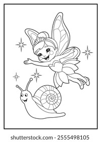 Fairy Coloring Pages for Kids. Printable Cute Fairy Cartoon Characters for Children's Activity Books
