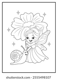 Fairy Coloring Pages for Kids. Printable Cute Fairy Cartoon Characters for Children's Activity Books
